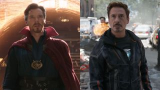 From left to right: Benedict Cumberbatch as Doctor Strange and Robert Downey Jr. as Iron Man