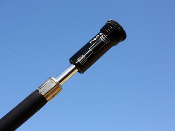 The RaceRocket MasterBlaster's head can be used with either Presta or Schrader valves.