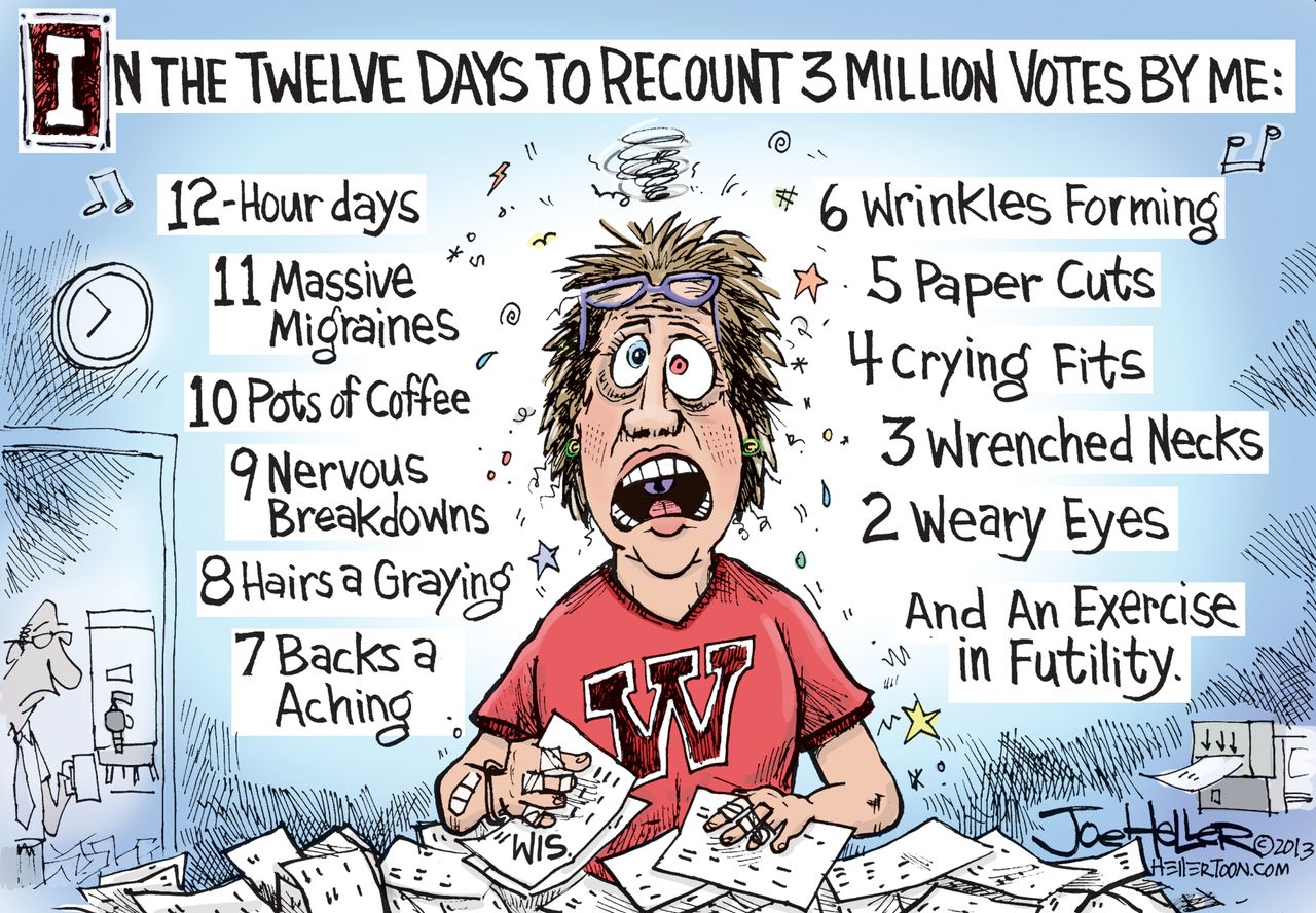 Political cartoons U.S. Christmas recount Hillary Clinton Wisconsin