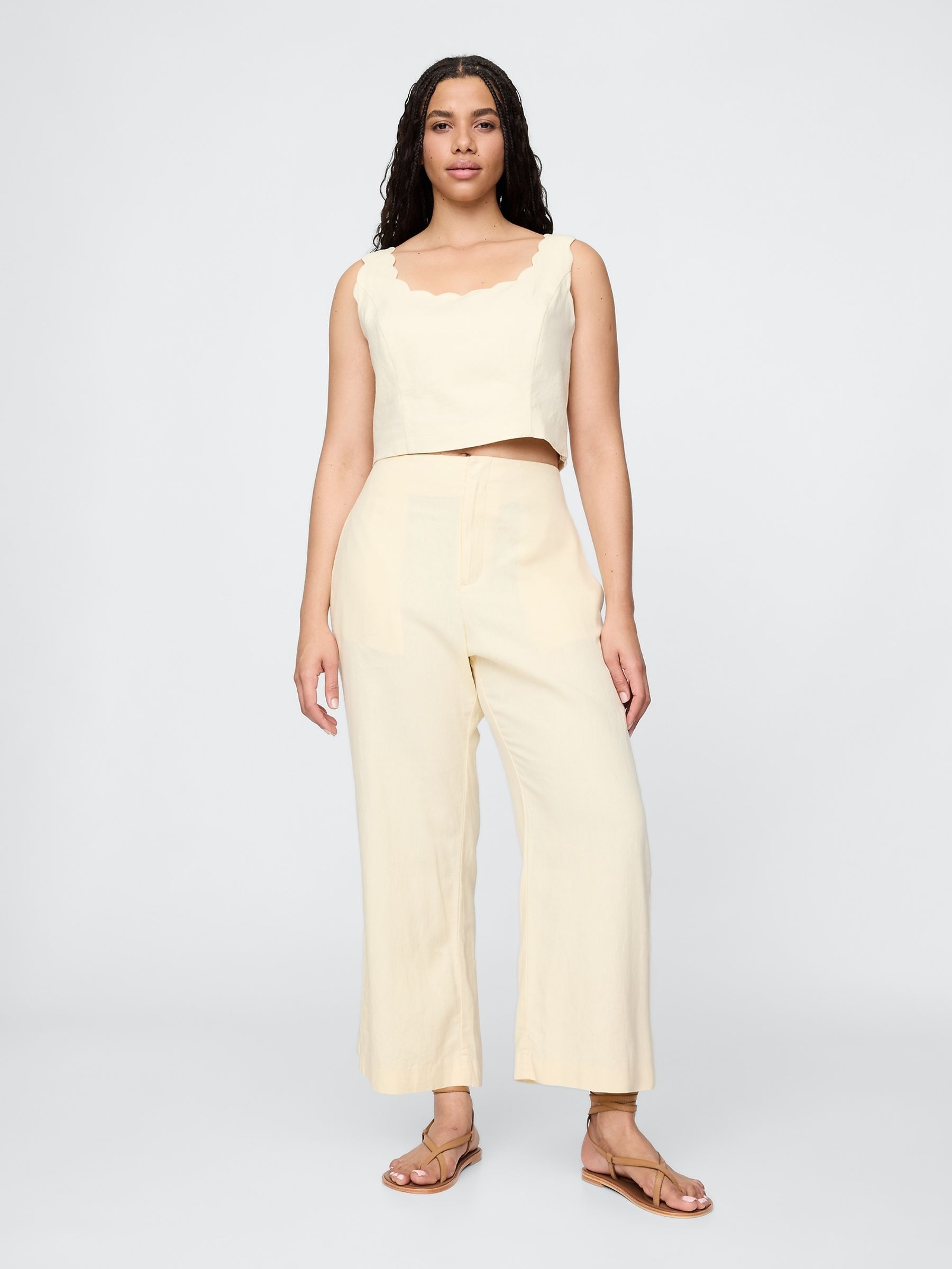 Butter Yellow Straight Leg Heavyweight Linen-Blend Trousers