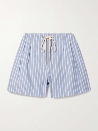 Pleated Striped Organic Cotton Shorts