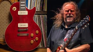 LEFT: Warren Haynes' signature Gibson Les Paul Standard. RIGHT: Warren Haynes performs with Gov't Mule during the 2023 Great South Bay Music Festival at Shorefront Park on July 23, 2023 in Patchogue, New York. 