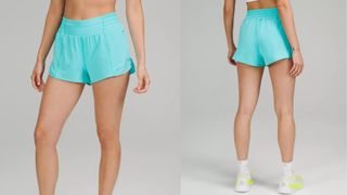 Lululemon high rise running shorts paired with trainers and socks