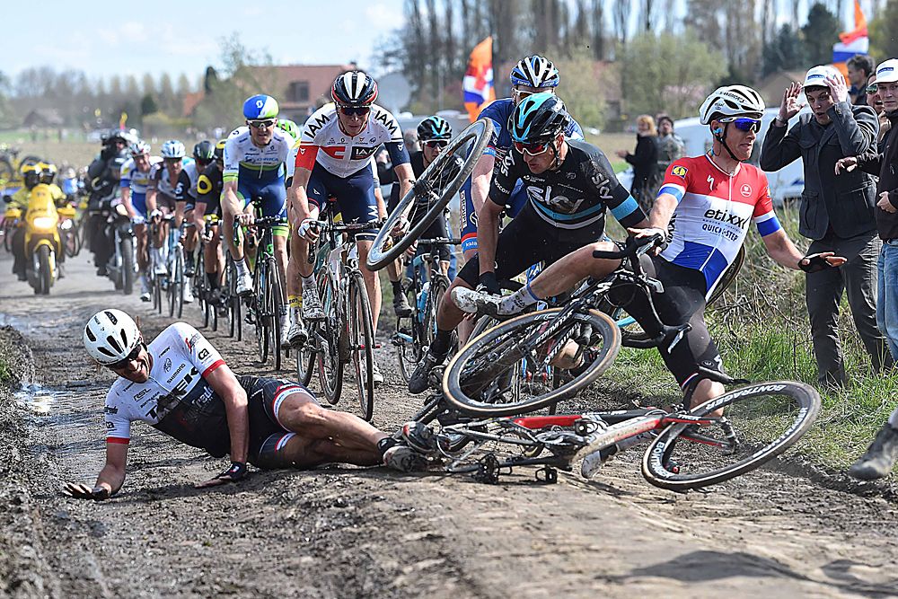 Fabian Cancellara (Trek Factory Racing) takes an unfortunate crash at Paris-Roubaix