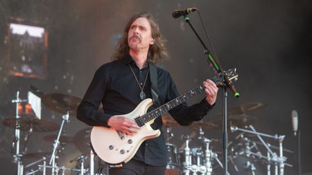 Mikael &Aring;kerfeldt of Opeth performs during Download Festival Donington Park on June 13, 2025 in Castle Donington, England