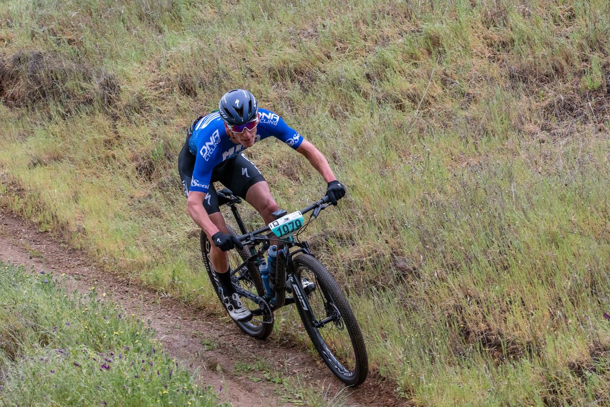Alex Wild, first place Pro-Men winner. Grasshopper Adventure Series 2022 Mountain Bike Race at Lake Sonoma.