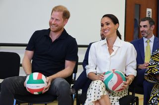 Prince Harry, Duke of Sussex and Meghan, Duchess of Sussex are seen at a Training Session with Invictus Games Team Colombia at the Centro de Rehabilitación Inclusiva during The Duke and Duchess of Sussex's Colombia Visit on August 16, 2024 in Bogota, Colombia.