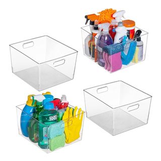 ClearSpace Clear Plastic Storage Bins – XL 4 Pack Perfect for Kitchen,Fridge, Pantry Organization, Cabinet Organizers