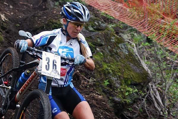 Elisa Garcia walks a difficult section of the course.