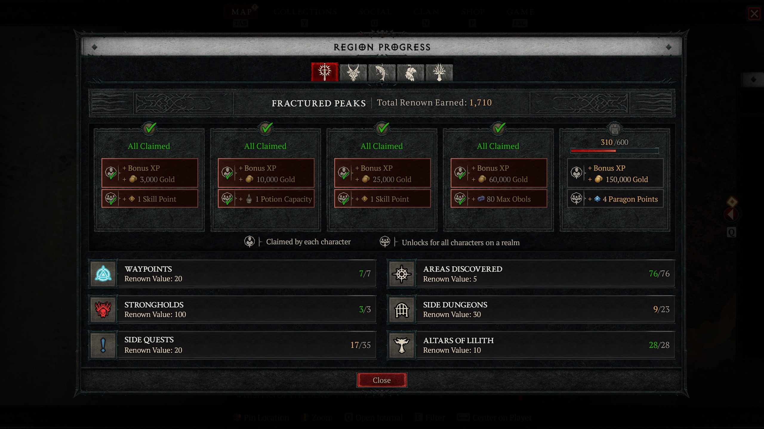 Diablo 4 Renown reward screen