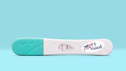 Pregnancy test with "I voted" sticker