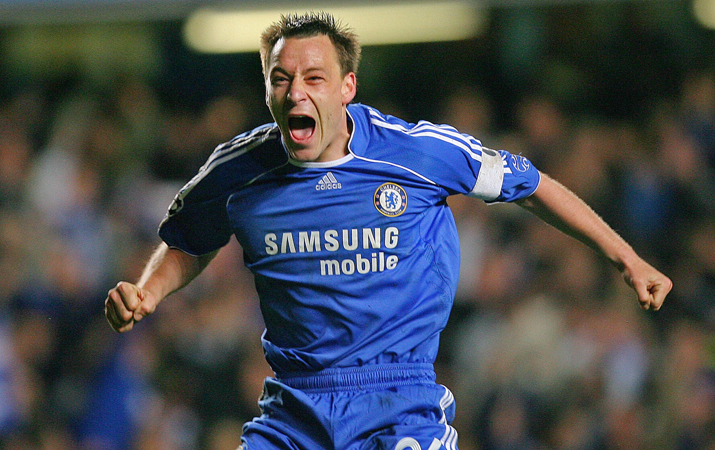 Chelsea's John Terry celebrates victory over Liverpool in the 2008 Champions League semi-finals.