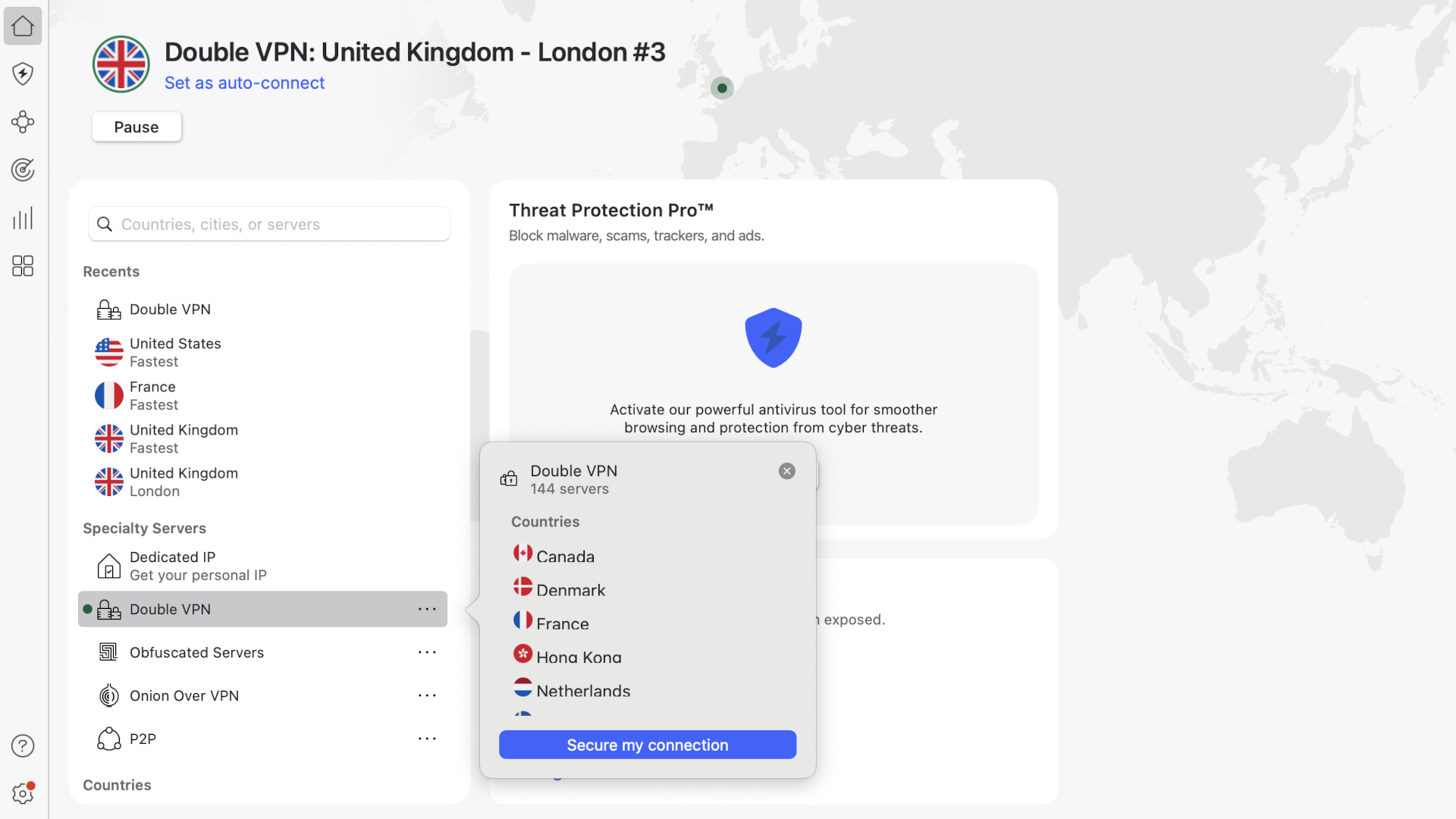 NordVPN's Double VPN interface on macOS