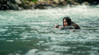 Liv (Melissa Barrera) floats downriver in Keep Breathing.