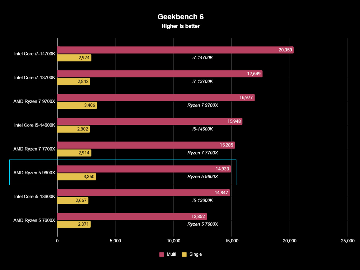 AMD Ryzen 5 9600X benchmark test results graph