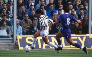 Roberto Baggio in action for Juventus on his return to former club Fiorentina in 1991.