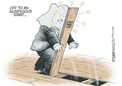 Political cartoon U.S. House GOP Ethics panel fail