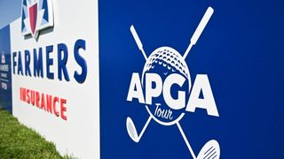 APGA signage is seen on the first tee box during the final round of the APGA Tour at Farmers Insurance Open at Torrey Pines South