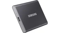 Samsung T7 external hard drive for Mac on a white backgrounnd