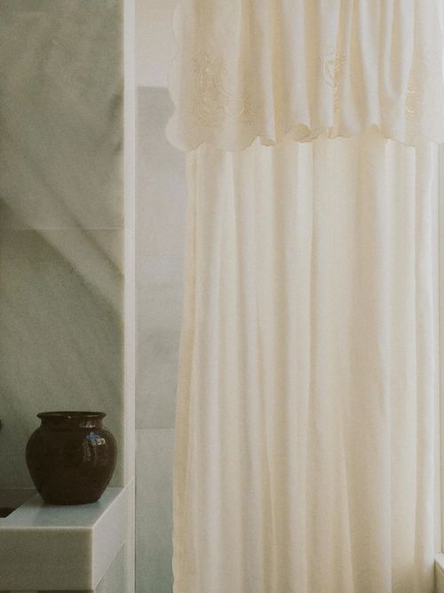 Embroidered Linen and Cotton Shower Curtain