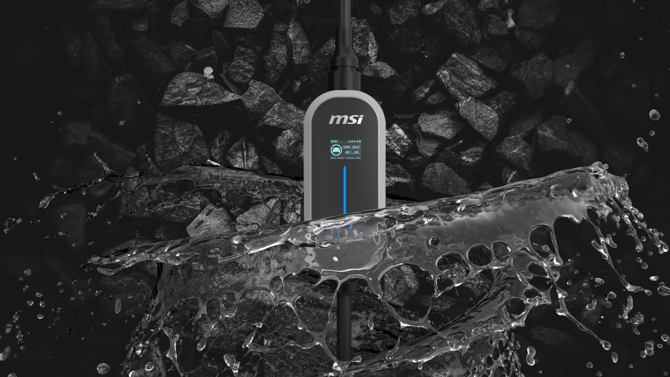 Product photo of the MSI EZgo electric vehicle charger in use