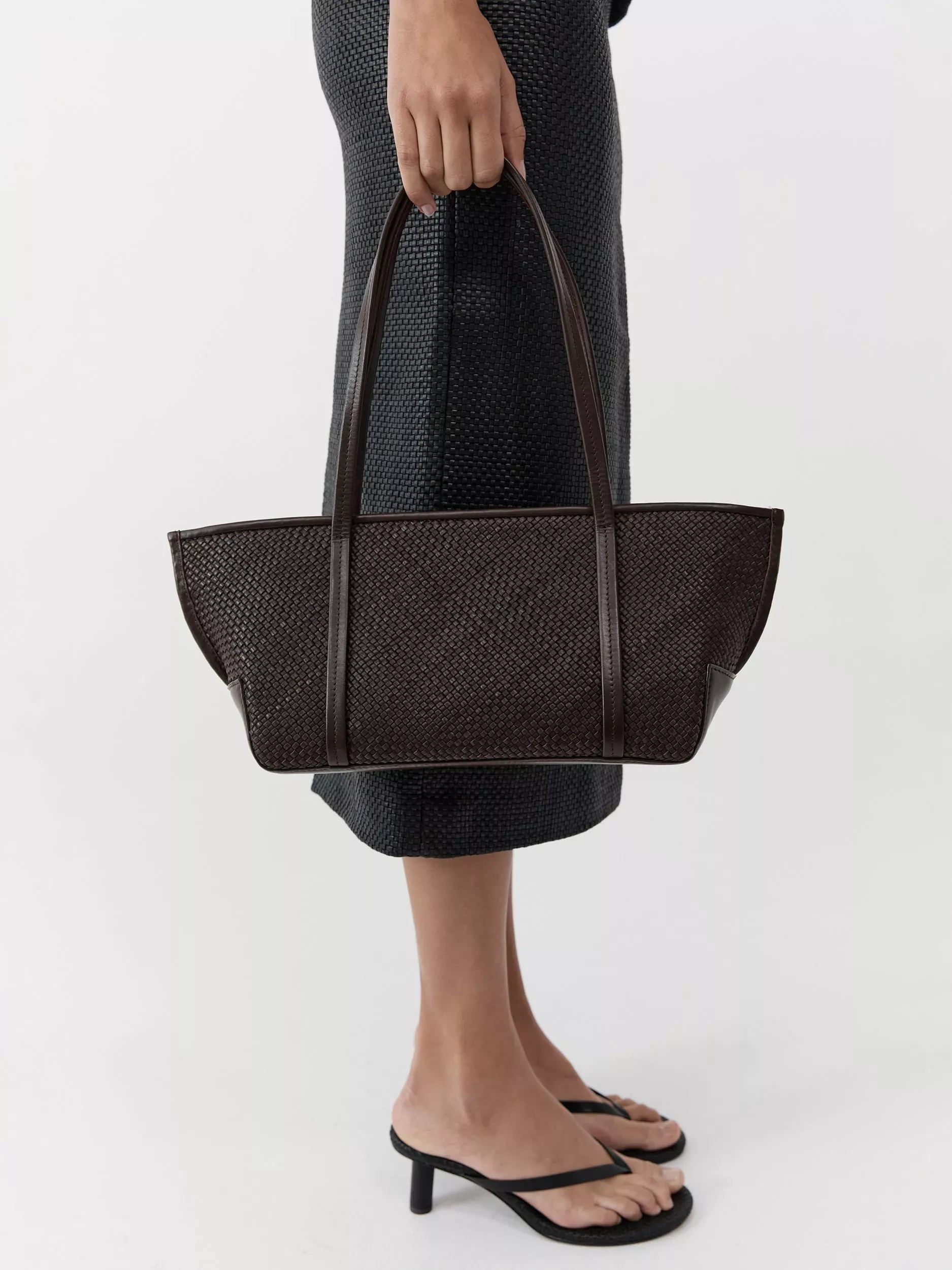 St. Agni Woven Slim Bateau Tote Bag, Coffee