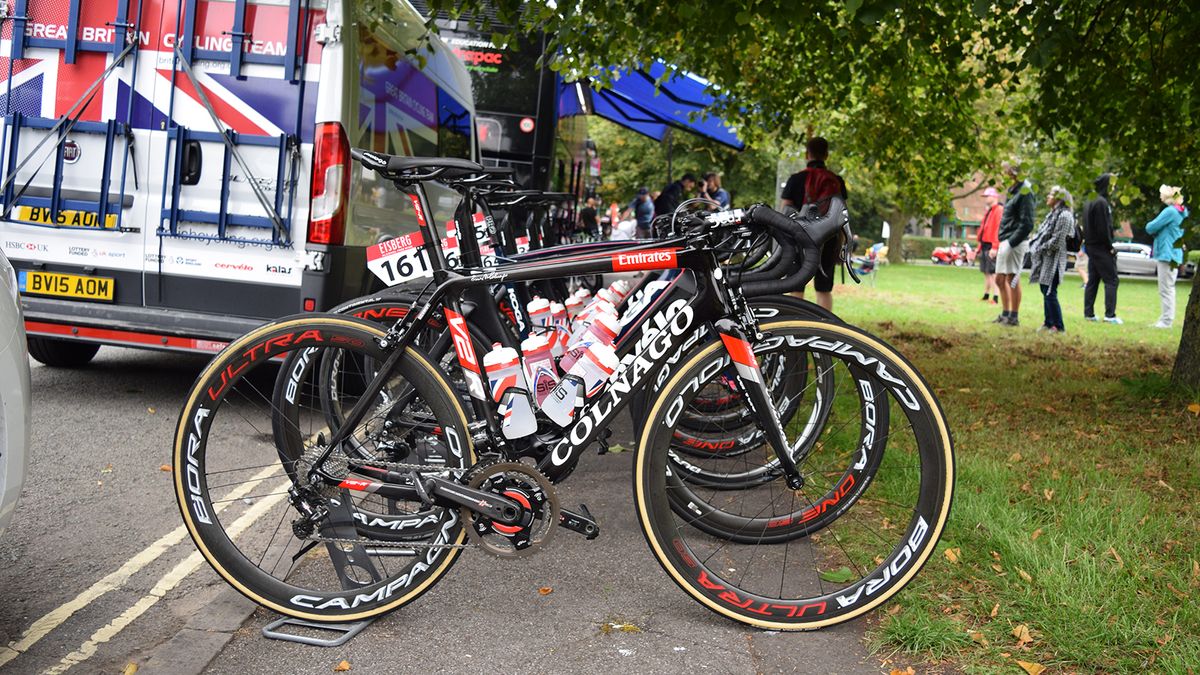 Ben Swift raced aboard his UAE Team Emirates Colnago V2-R in the national colours of Team Great Britain