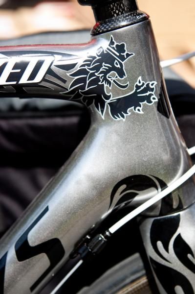 Andy Schleck's (Saxo Bank) shiny new Specialized bike showed up in time for the start of the race.
