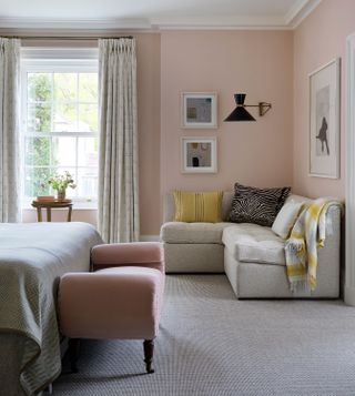 bedroom trends pink walls seating area