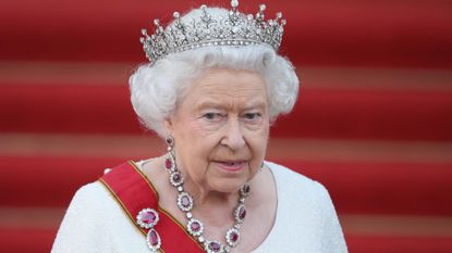 Queen Elizabeth II arrives for the state banquet in her honour at Schloss Bellevue palace on the second of the royal couple's four-day visit to Germany on June 24, 2015 in Berlin, Germany. 