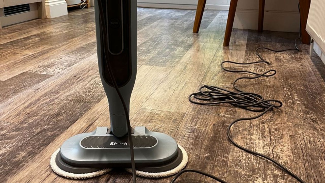 Shark Steam &amp; Scrub Steam Scrubbing and Sanitizing Steam Blaster Mop on vinyl kitchen floor