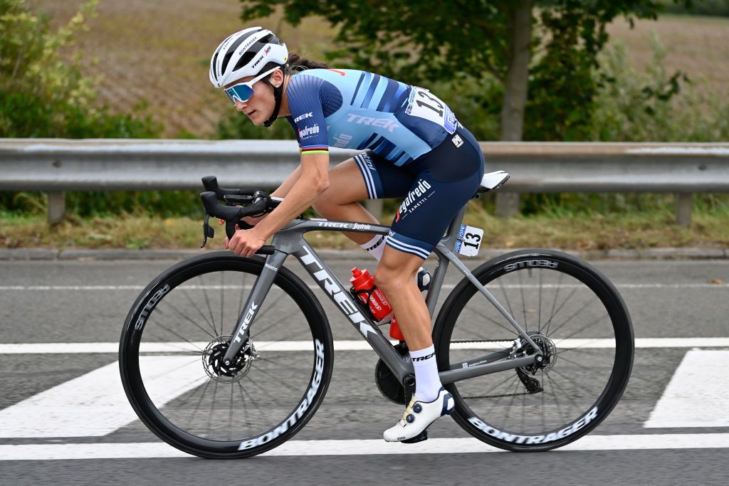 UKs Elizabeth Deignan pictured in action during the first edition of the women elite race of the ParisRoubaix cycling event 1165km from Denain to Roubaix France on Saturday 02 October 2021 BELGA PHOTO ERIC LALMAND Photo by ERIC LALMANDBELGA MAGAFP via Getty Images