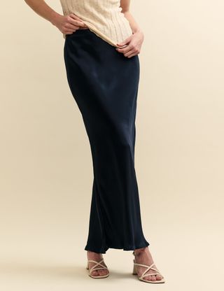 Black Mila Satin Slip Midaxi Skirt