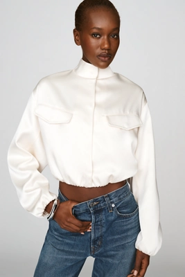 By Anthropologie Funnel Neck Satin Jacket