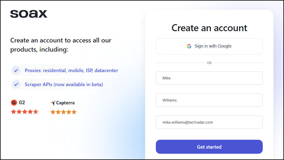 Soax account creation