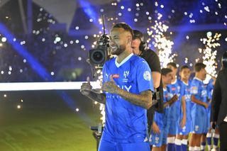 Neymar is presented to Al-Hilal fans in a spectacular ceremony in August 2023.