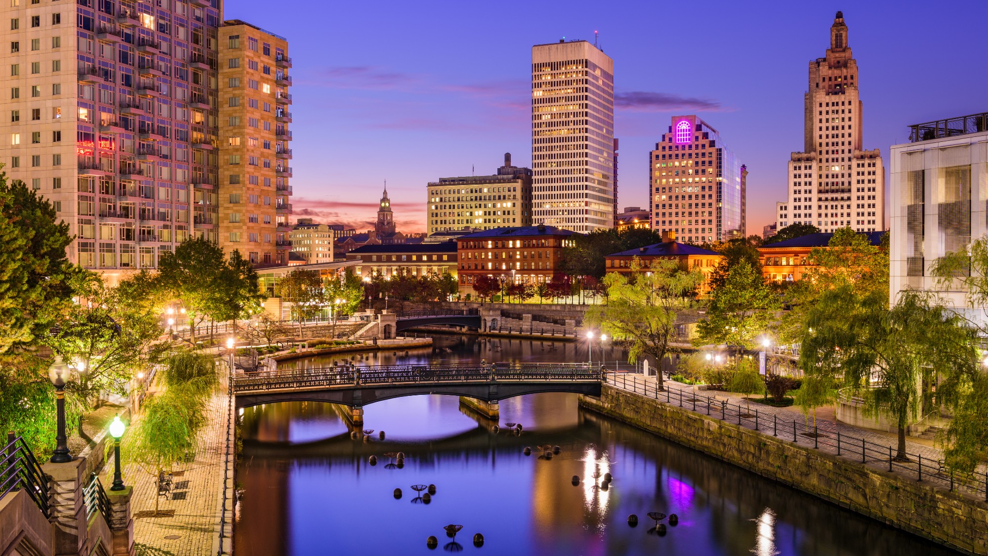 A sunset view of downtown Providence, Rhode Island