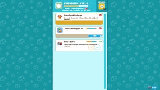 Hello Kitty Island Adventure - Weekly friendship quests menu showing three available tasks and a total friendship level.