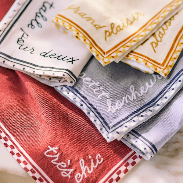 Anthropologie, Audrey Embroidered Cotton Napkins, Set of 4