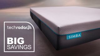 Simba hybrid mattress, and Big saving flag overlaid