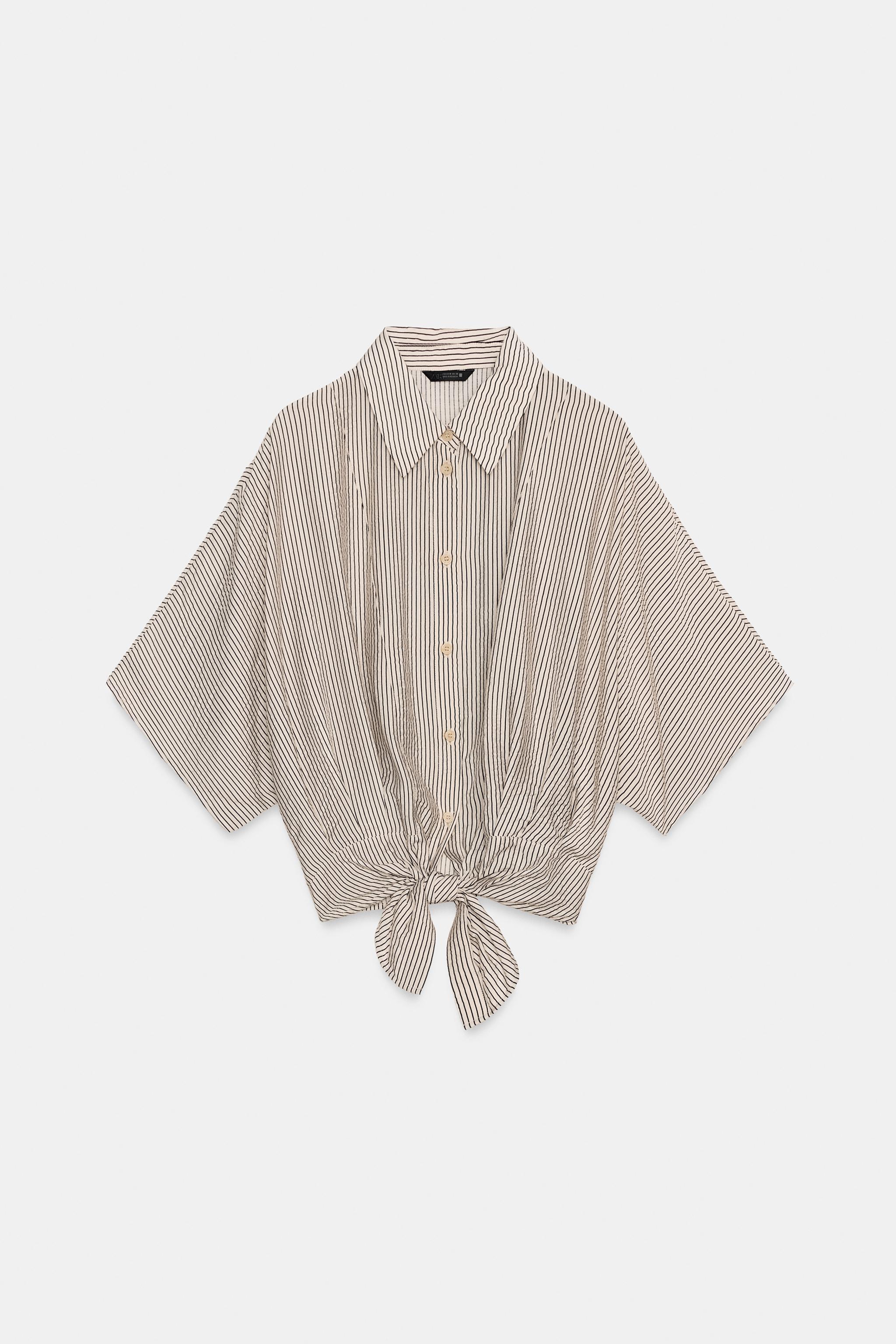 Short Sleeve Knotted Shirt - Ecru / Black - Xs