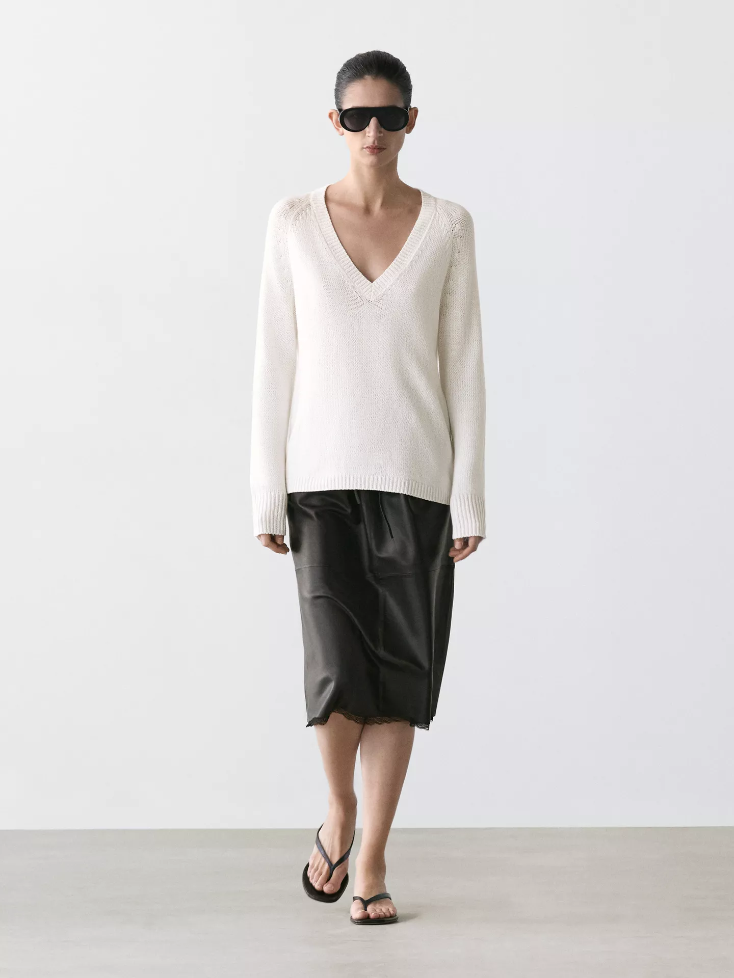Massimo Dutti, Straight Fit Wool Blend Midi Skirt With Slit