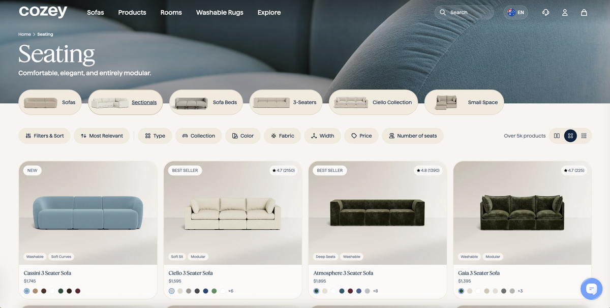 Screenshot of Cozey Website