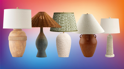 collection of large table lamps on a colorful background