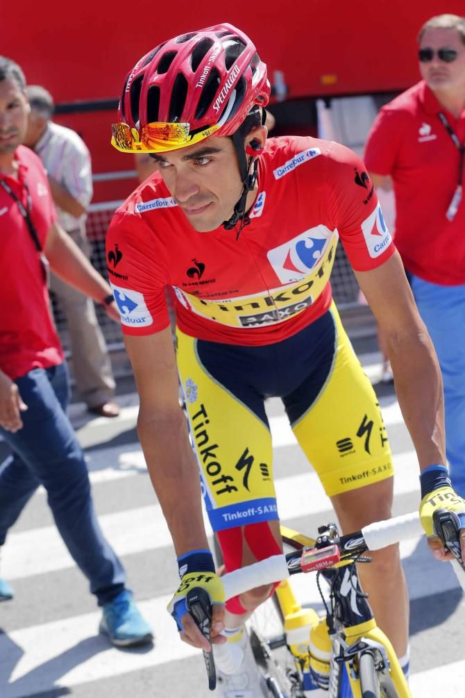 Alberto Contador (Tinkoff-Saxo) in the red jersey of race leader at the Vuelta a Espana.