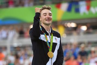 Elia Viviani (Italy) celebrates gold