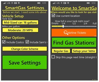 SmartGas set-up and main pages