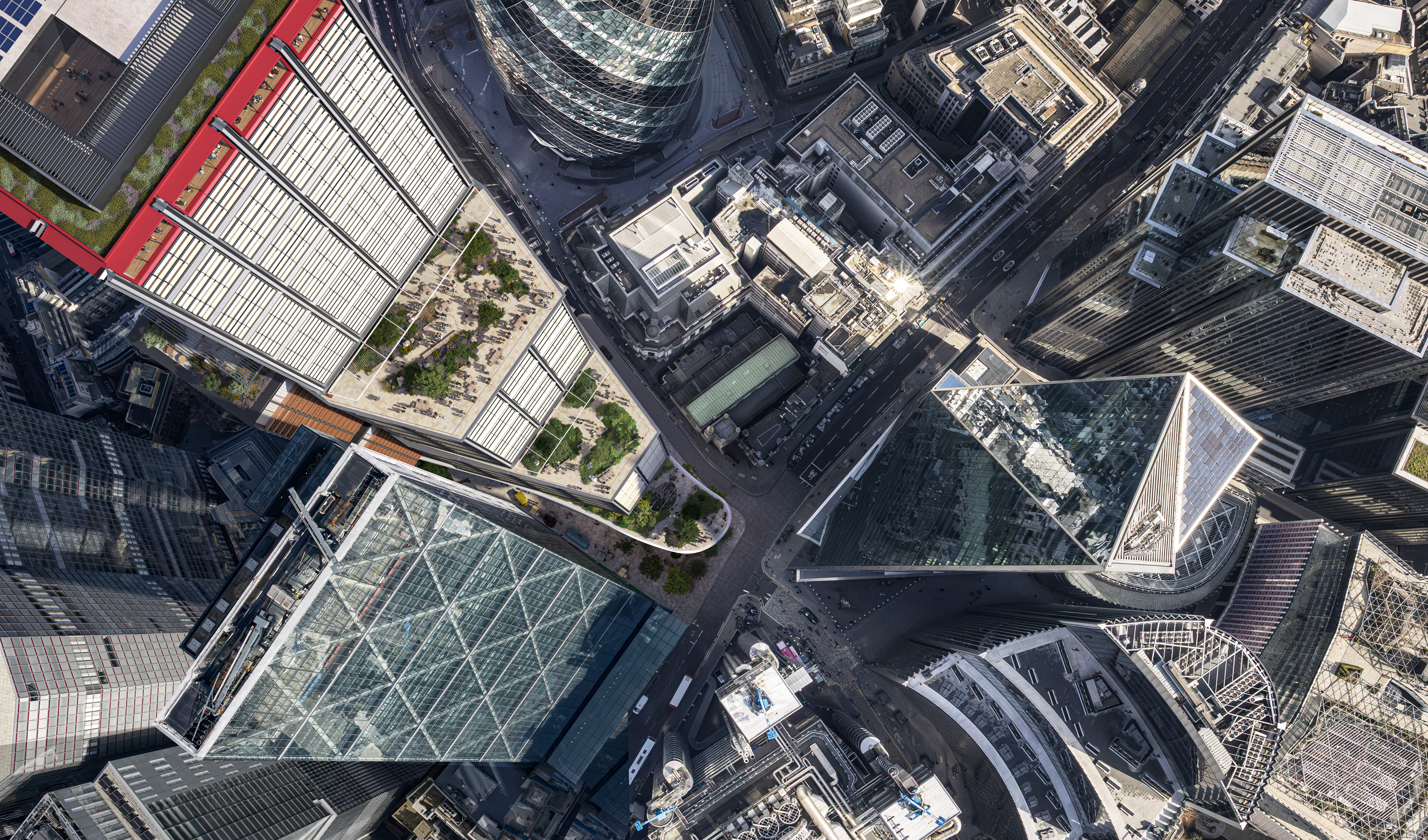renders of various views of One London, one of London's tallest buildings, a glistening tower in the City