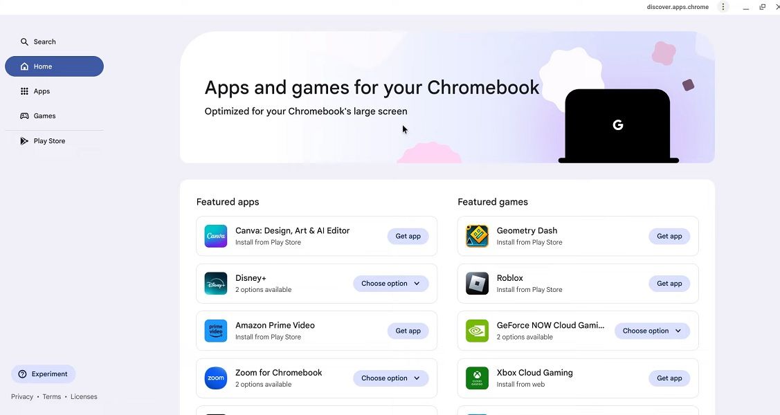 A preview of the new ChromeOS "App Mall" home tab.