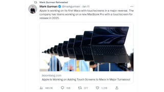 MacBook touchscreen tweet from Mark Gurman